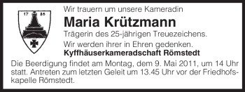 Traueranzeige von Maria Krützmann von ALLGEMEINE ZEITUNG UELZEN