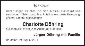 Traueranzeige von Charlotte Döhring von ALLGEMEINE ZEITUNG UELZEN