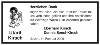 Traueranzeige von Utarit Kirsch von ALLGEMEINE ZEITUNG UELZEN
