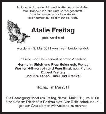 Traueranzeige von Atalie Freitag von ALLGEMEINE ZEITUNG UELZEN