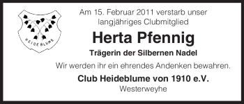 Traueranzeige von Herta Pfennig von ALLGEMEINE ZEITUNG UELZEN