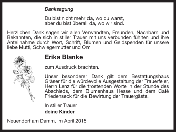 Traueranzeige von Erika Blanke von Uelzen