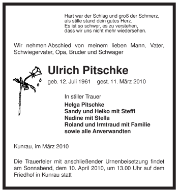 Traueranzeige von Ulrich Pitschke von ALLGEMEINE ZEITUNG UELZEN
