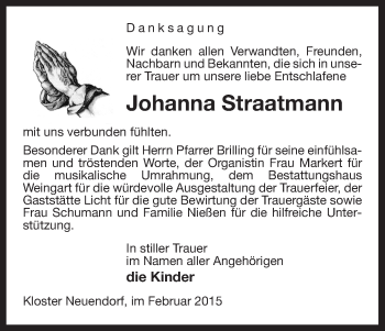 Traueranzeige von Johanna Straatmann von Uelzen