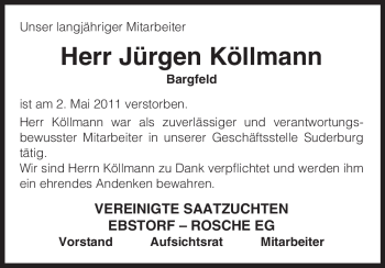 Traueranzeige von Jürgen Köllmann von ALLGEMEINE ZEITUNG UELZEN