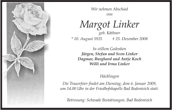 Traueranzeige von Margot Linker von ALLGEMEINE ZEITUNG UELZEN