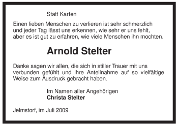 Traueranzeige von Arnold Stelter von ALLGEMEINE ZEITUNG UELZEN