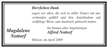 Traueranzeige von Magdalene Nottorf von ALLGEMEINE ZEITUNG UELZEN