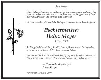 Traueranzeige von Heinz Meyer von ALLGEMEINE ZEITUNG UELZEN