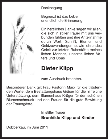 Traueranzeige von Dieter Klipp von ALLGEMEINE ZEITUNG UELZEN