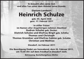 Traueranzeige von Heinrich Schulze von ALLGEMEINE ZEITUNG UELZEN