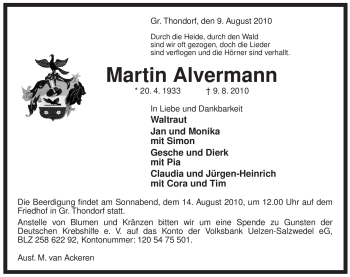 Traueranzeige von Martin Alvermann von ALLGEMEINE ZEITUNG UELZEN