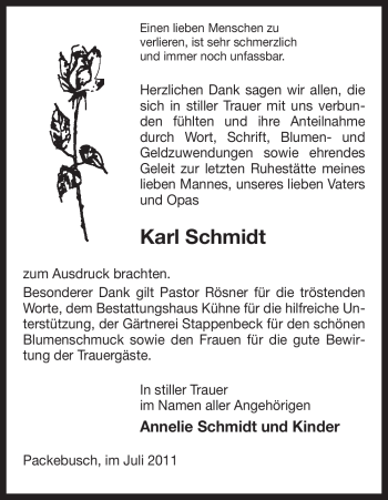 Traueranzeige von Karl Schmidt von ALLGEMEINE ZEITUNG UELZEN