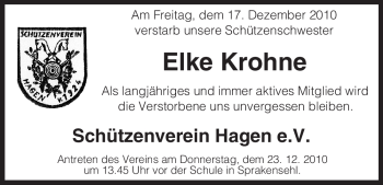 Traueranzeige von Elke Krohne von ALLGEMEINE ZEITUNG UELZEN