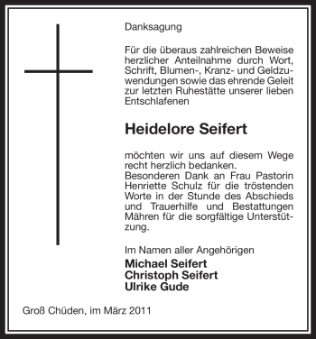 Traueranzeige von Heidelore Seifert von ALLGEMEINE ZEITUNG UELZEN