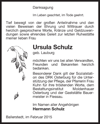 Traueranzeige von Ursula Schulz von Uelzen