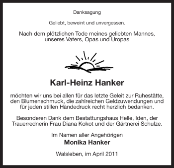 Traueranzeige von Karl-Heinz Hanker von ALLGEMEINE ZEITUNG UELZEN