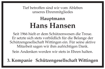 Traueranzeige von Hans Hansen von ALLGEMEINE ZEITUNG UELZEN