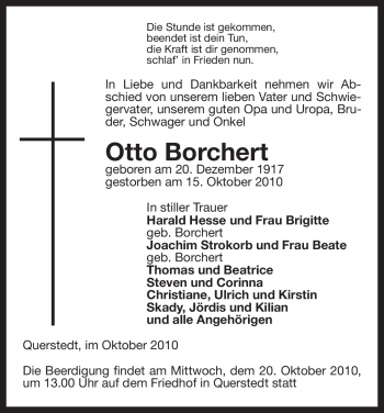 Traueranzeige von Otto Borchert von ALLGEMEINE ZEITUNG UELZEN