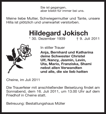 Traueranzeige von Hildegard Jokisch von ALLGEMEINE ZEITUNG UELZEN