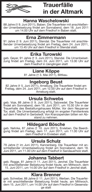 Traueranzeige von Erika Turowski von ALLGEMEINE ZEITUNG UELZEN