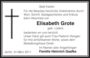 Traueranzeige von Elisabeth Grote von ALLGEMEINE ZEITUNG UELZEN