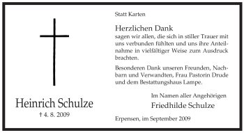 Traueranzeige von Heinrich Schulze von ALLGEMEINE ZEITUNG UELZEN