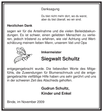 Traueranzeige von Siegwalt Schultz von ALLGEMEINE ZEITUNG UELZEN