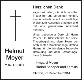 Traueranzeige von Helmut Meyer von Uelzen