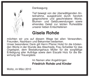 Traueranzeige von Gisela Rohde von ALLGEMEINE ZEITUNG UELZEN