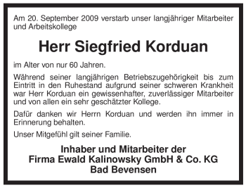 Traueranzeige von Siegfried Korduan von ALLGEMEINE ZEITUNG UELZEN