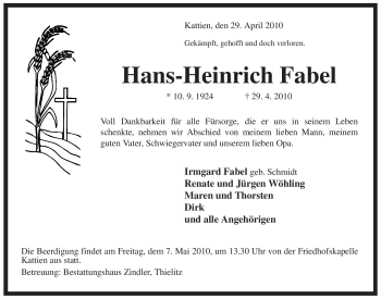 Traueranzeige von Hans-Heinrich Fabel von ALLGEMEINE ZEITUNG UELZEN