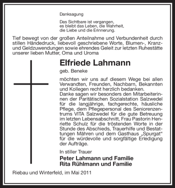 Traueranzeige von Elfriede Lahmann von ALLGEMEINE ZEITUNG UELZEN