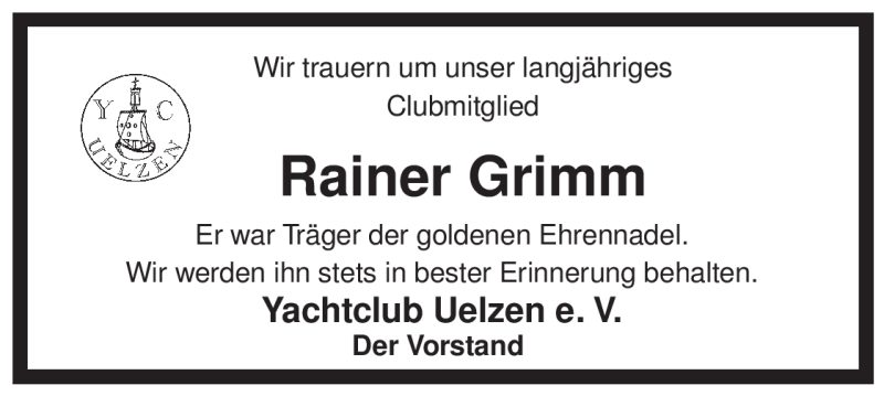  Traueranzeige für Rainer Grimm vom 13.03.2010 aus ALLGEMEINE ZEITUNG UELZEN