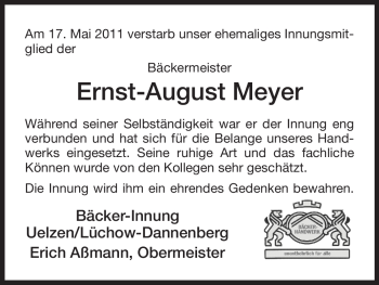 Traueranzeige von Ernst-August Meyer von ALLGEMEINE ZEITUNG UELZEN