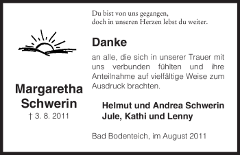 Traueranzeige von Margaretha Schwerin von ALLGEMEINE ZEITUNG UELZEN