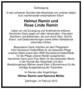 Traueranzeige von Helmut Ramin von ALLGEMEINE ZEITUNG UELZEN