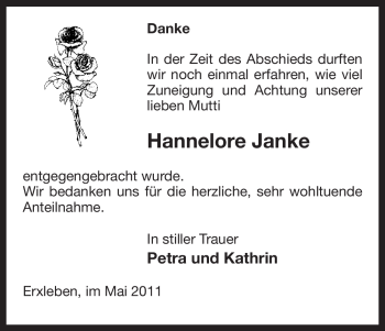 Traueranzeige von Hannelore Janke von ALLGEMEINE ZEITUNG UELZEN