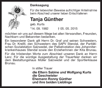 Traueranzeige von Tanja Günther von Uelzen