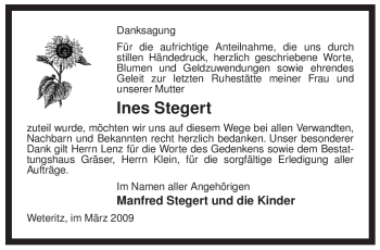 Traueranzeige von Ines Stegert von ALLGEMEINE ZEITUNG UELZEN