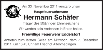 Traueranzeige von Hermann Schäfer von ALLGEMEINE ZEITUNG UELZEN