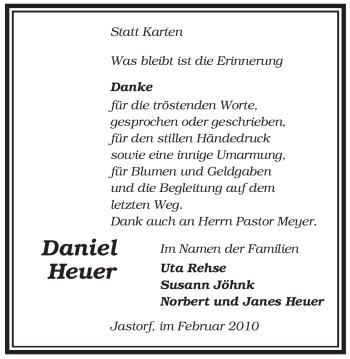 Traueranzeige von Daniel Heuer von ALLGEMEINE ZEITUNG UELZEN