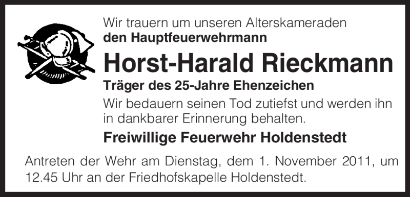  Traueranzeige für Horst-Harald Rieckmann vom 29.10.2011 aus ALLGEMEINE ZEITUNG UELZEN