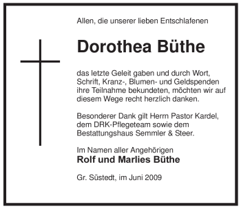 Traueranzeige von Dorothea Büthe von ALLGEMEINE ZEITUNG UELZEN