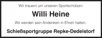 Traueranzeige von Willi Heine von ALLGEMEINE ZEITUNG UELZEN