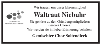 Traueranzeige von Waltraut Niebuhr von ALLGEMEINE ZEITUNG UELZEN