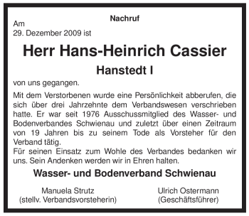 Traueranzeige von Hans-Heinrich Cassier von ALLGEMEINE ZEITUNG UELZEN