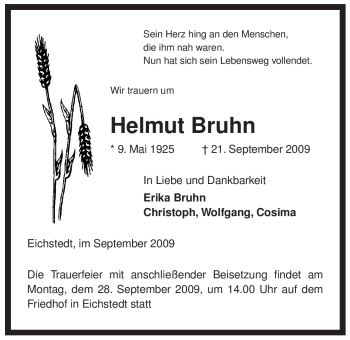 Traueranzeige von Helmut Bruhn von ALLGEMEINE ZEITUNG UELZEN