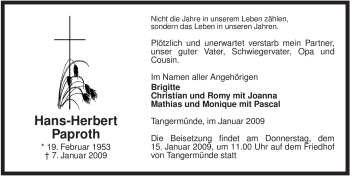 Traueranzeige von Hans-Herbert Paproth von ALLGEMEINE ZEITUNG UELZEN