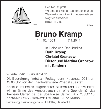 Traueranzeige von Bruno Kramp von ALLGEMEINE ZEITUNG UELZEN